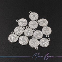 Round with Cross Brass Pendant Color Silver 10.4mm