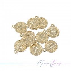 Round with Cross Brass Pendant Color Gold 10.4mm