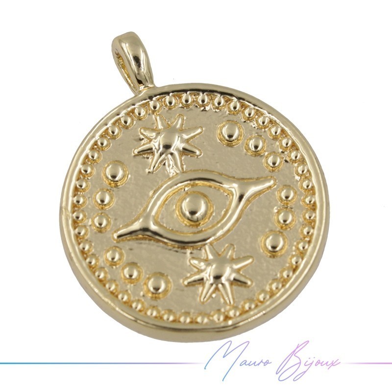 Eye Brass Pendant Gold 15mm