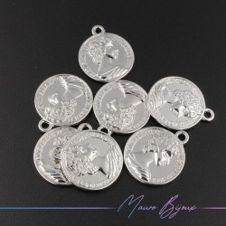 Elizabeth Round Brass Pendant Silver 20mm