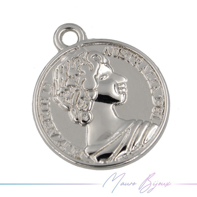 Elizabeth Round Brass Pendant Silver 20mm