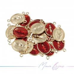 Madonna 3 Rings Enamelled Brass Pendant Red 11x13mm