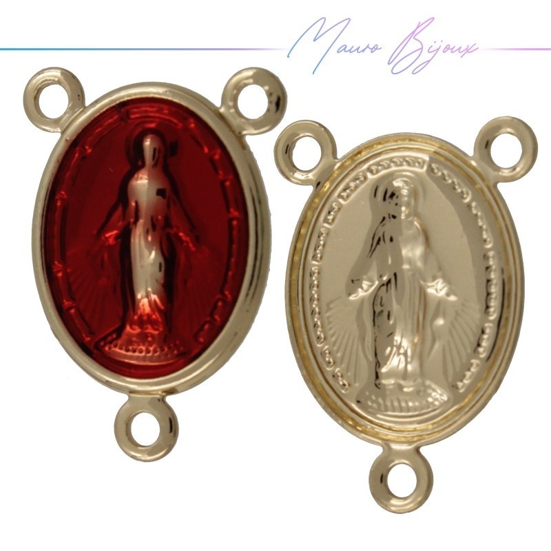 Madonna 3 Rings Enamelled Brass Pendant Red 11x13mm