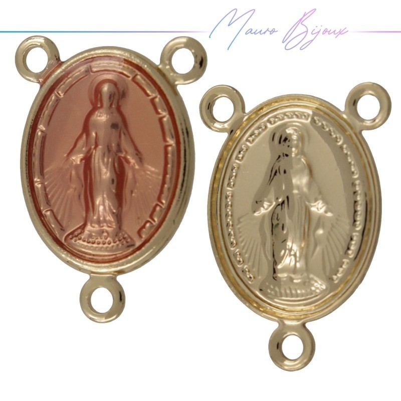 Madonna 3 Rings Enamelled Brass Pendant Pink 11x13mm