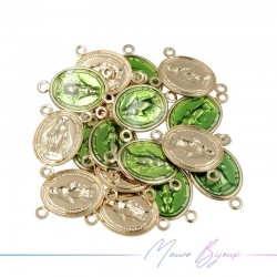 Madonna 3 Rings Enamelled Brass Pendant Green 11x13mm