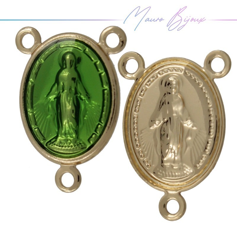 Madonna 3 Rings Enamelled Brass Pendant Green 11x13mm