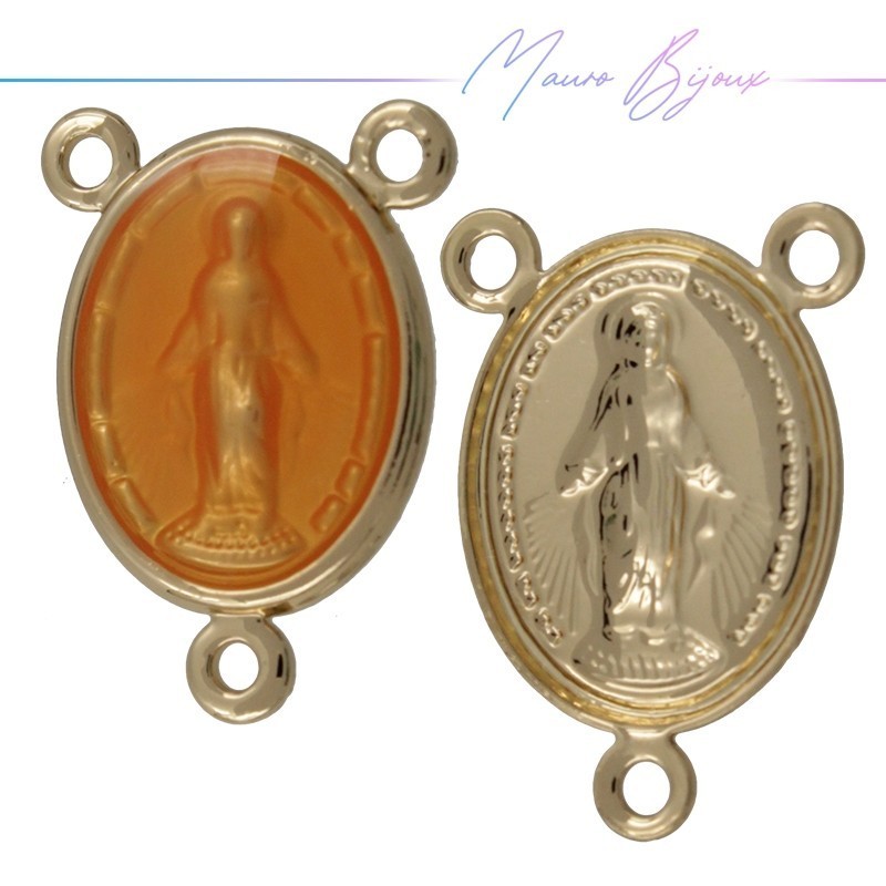 Madonnina 3 Fori Ciondolo in Ottone Smaltato 11x13mm Arancione