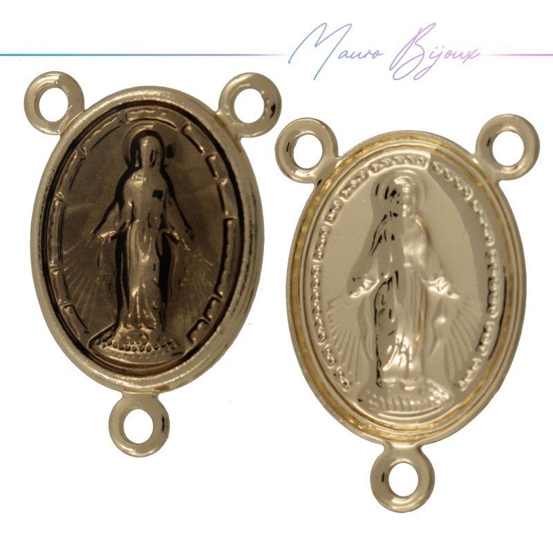 Madonna 3 Rings Enamelled Brass Pendant Gray 11x13mm