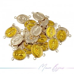 Madonna 3 Rings Enamelled Brass Pendant Yellow 11x13mm