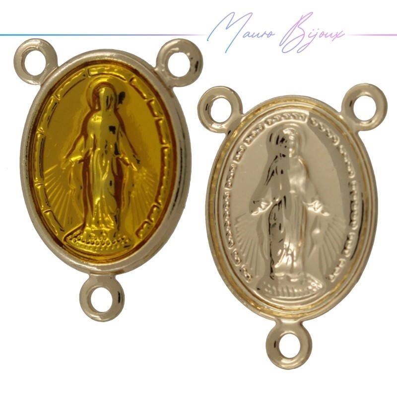 Madonna 3 Rings Enamelled Brass Pendant Yellow 11x13mm