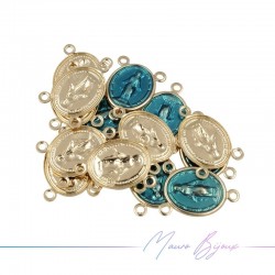 Madonnina 3 Fori Ciondolo in Ottone Smaltato 11x13mm Blu