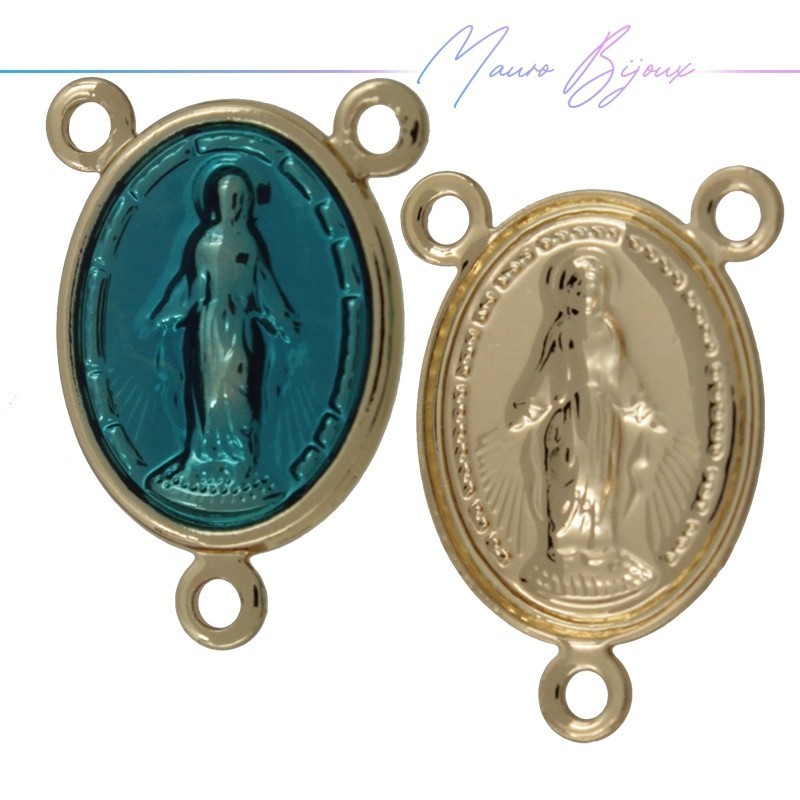 Madonna 3 Rings Enamelled Brass Pendant Blue 11x13mm