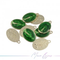 Madonna 15x21mm Green Enamelled Brass Pendant