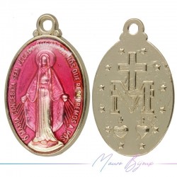 Madonna 15x21mm Pink Enamelled Brass Pendant