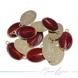 Madonna 15x21mm Red Enamelled Brass Pendant