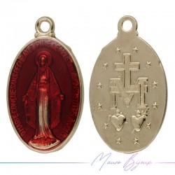 Madonna 15x8mm Red Enamelled Brass Pendant