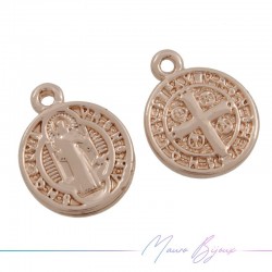 Round with Cross Brass Pendant Color Rosegold 8.2mm