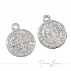 Ciondolo in Ottone Tondo Croce Argento 10.4mm