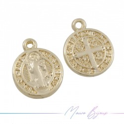 Round with Cross Brass Pendant Color Gold 10.4mm