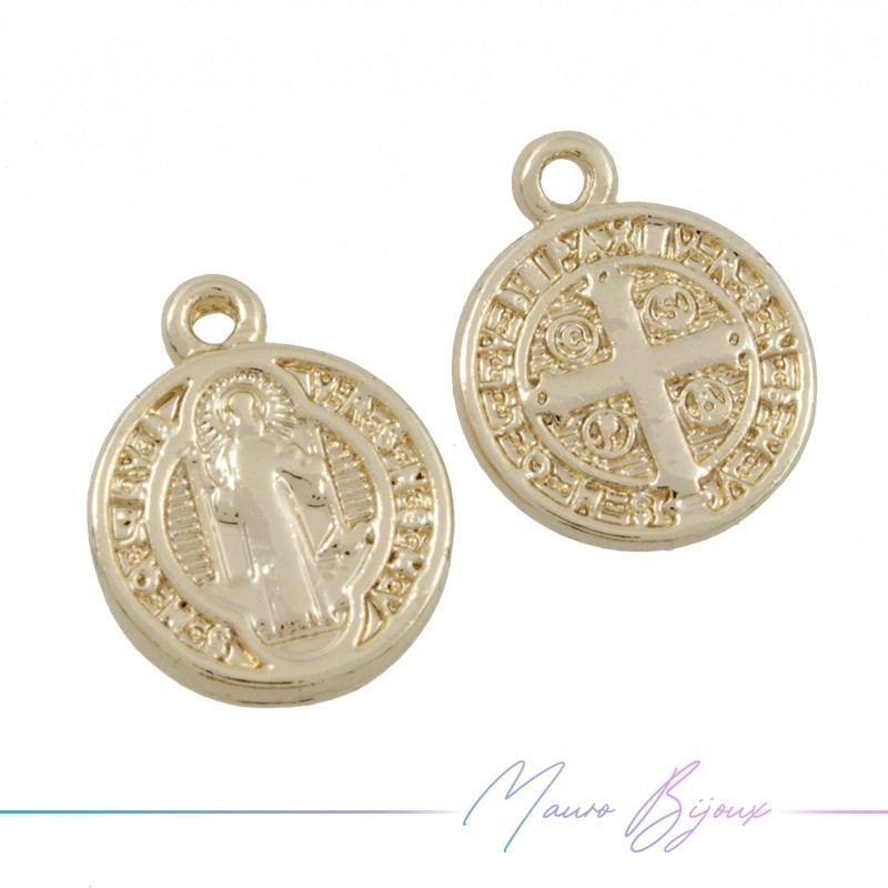 Round with Cross Brass Pendant Color Gold 10.4mm