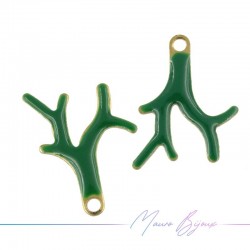 Branch Enamelled Brass Pendant Green 15x13mm