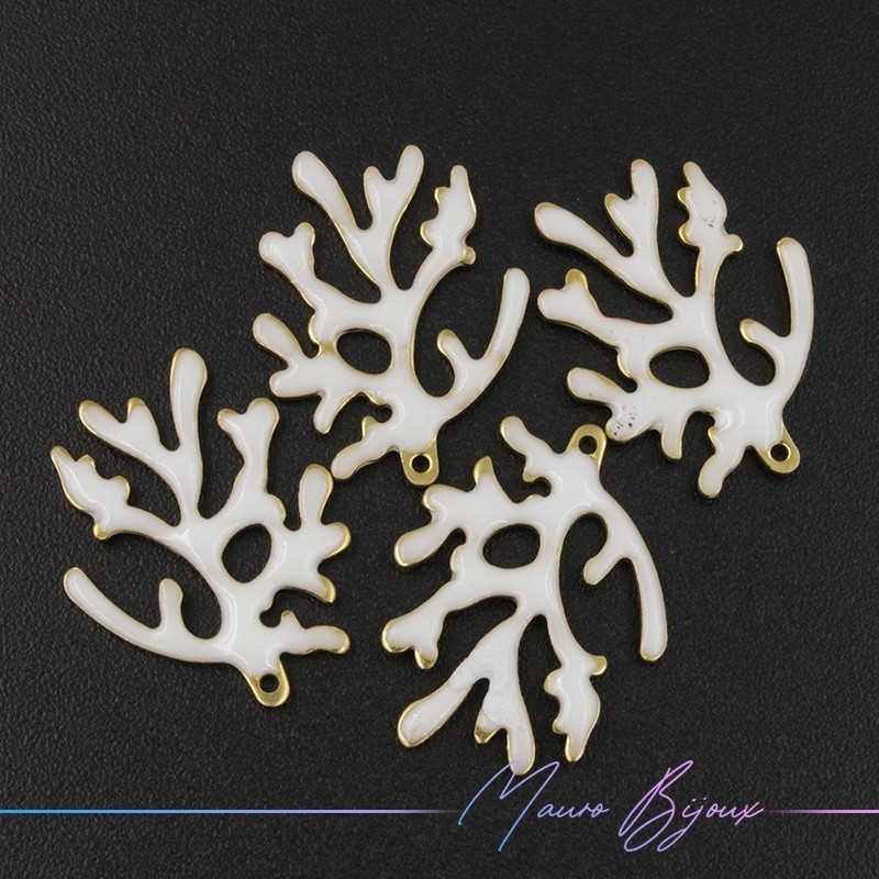 Ciondolo in Ottone Smaltato Corallo Bianco 20x15mm