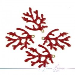 Coral Enamelled Brass Pendant White 20x15mm