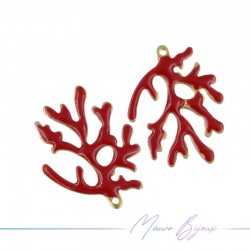 Coral Enamelled Brass Pendant White 20x15mm