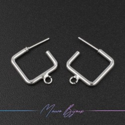 Hook Earrings Brass Square with Ring Silver
