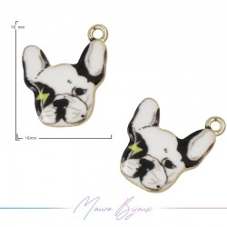Ciondoli in Ottone Smaltati Cane Nero & Bianco 16x18.5mm