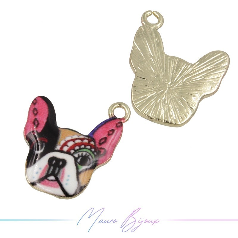 Dog Charms Enamelled Brass Pendant Brown 16x18.5mm