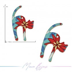 Cat A Charms Enamelled Brass Pendant Red 19x30.5mm