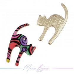 Cat A Charms Enamelled Brass Pendant Multicolor 19x30.5mm