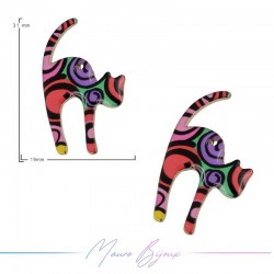 Ciondoli in Ottone Smaltati Gatto A Multicolor 19x30.5mm