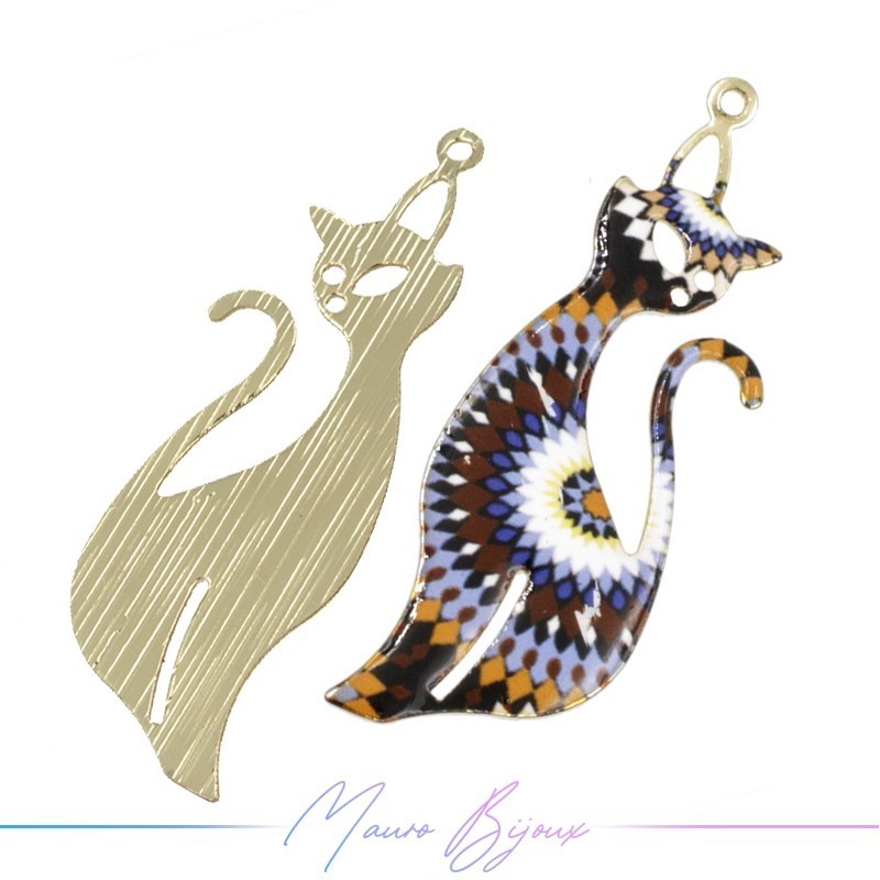 Ciondoli in Ottone Smaltati Gatto B Marrone 12.7x37.3mm