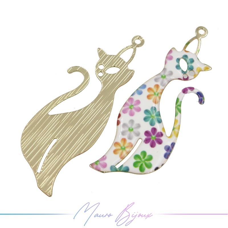Ciondoli in Ottone Smaltati Gatto B Fiore 12.7x37.3mm