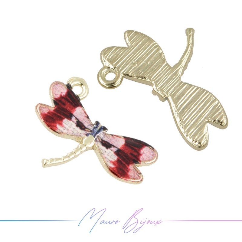 Dragonfly Charms Enamelled Brass Pendant Red 17.5x22mm