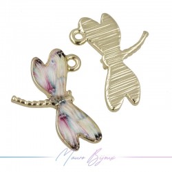 Dragonfly Charms Enamelled Brass Pendant Rosa 17.5x22mm