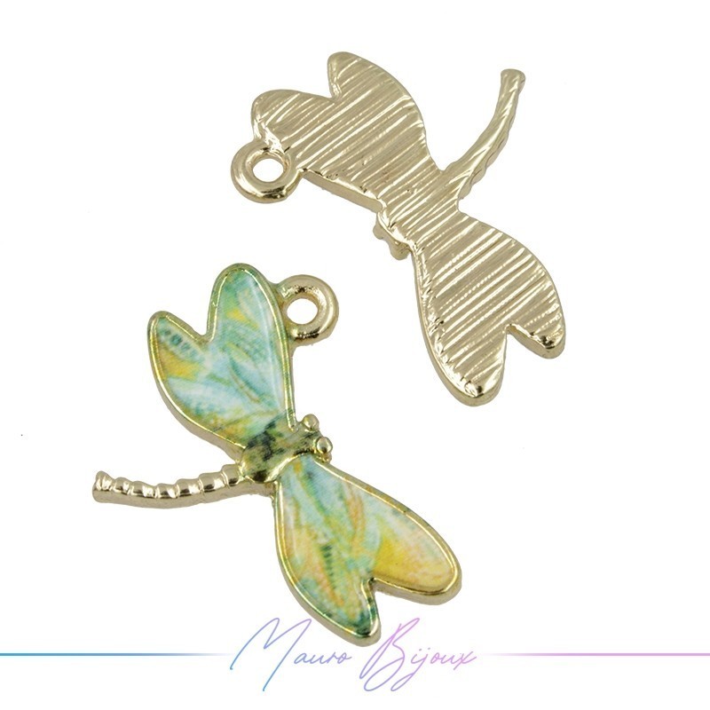 Dragonfly Charms Enamelled Brass Pendant Light Green 17.5x22mm
