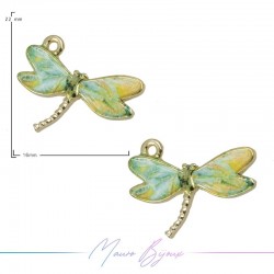 Dragonfly Charms Enamelled Brass Pendant Light Green 17.5x22mm