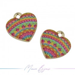Heart Charms Enamelled Brass Pendant Multicolor 13x13.8mm