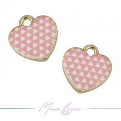 Heart Charms Enamelled Brass Pendant Pink 11x12mm