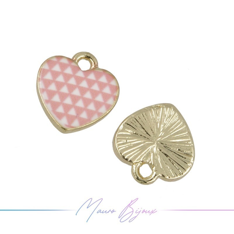 Heart Charms Enamelled Brass Pendant Pink 11x12mm