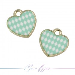 Heart Charms Enamelled Brass Pendant Green 11x12mm
