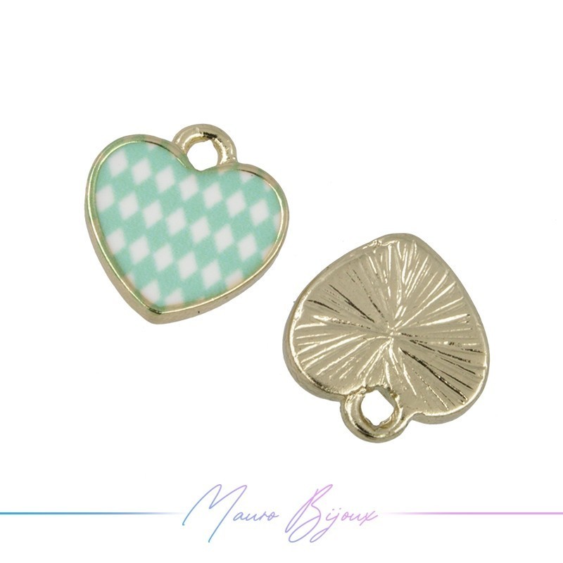 Heart Charms Enamelled Brass Pendant Green 11x12mm