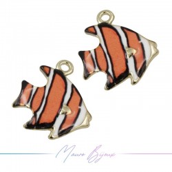 Fish Charms Enamelled Brass Pendant Orange 21.2x21.7mm