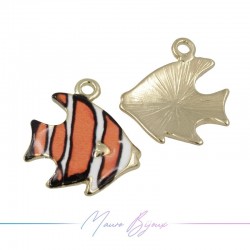 Fish Charms Enamelled Brass Pendant Orange 21.2x21.7mm