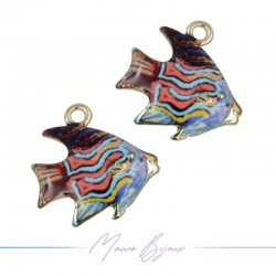 Ciondoli in Ottone Smaltati Pesce Multicolor 21.2x21.7mm