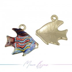 Fish Charms Enamelled Brass Pendant Multicolor 21.2x21.7mm