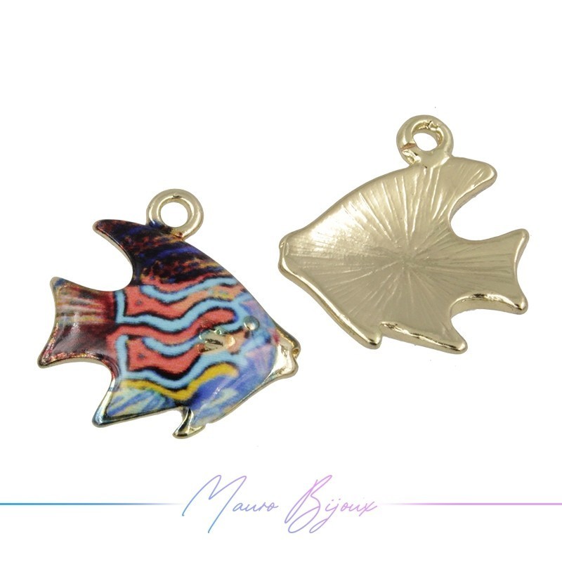 Fish Charms Enamelled Brass Pendant Multicolor 21.2x21.7mm